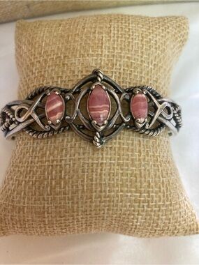 Carolyn Pollack Sterling Silver Pink Rhodochrosite Cuff Bracelet 925